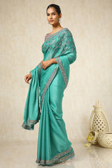 Women's Light Teal Chiffon Embroidered Saree With Sequins