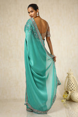 Women's Light Teal Chiffon Embroidered Saree With Sequins