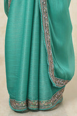 Women's Light Teal Chiffon Embroidered Saree With Sequins