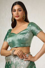 Women's Light Green Organza Embroidered Saree With Stone Work
