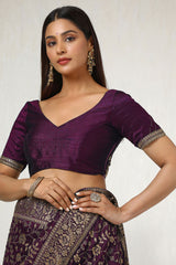 Women's Wine Tussar Embroidered Saree With Stone Work