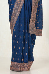 Women's Blue Tussar Embroidered Saree With Stone Work