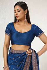 Women's Blue Tussar Embroidered Saree With Stone Work