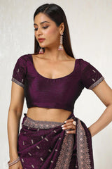 Women's Wine Tussar Embroidered Saree With Stone Work