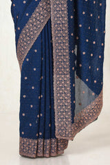 Women's Navy Blue Tussar Embroidered Saree With Stone Work