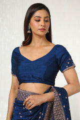 Women's Navy Blue Tussar Embroidered Saree With Stone Work