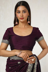 Women's Wine Tussar Embroidered Saree With Stone Work