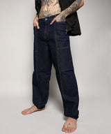 Men's Navy Blue Baggy Cargo Denim Jeans
