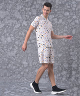 Men's White Mosaic Printed Co-Ord Set