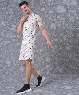 Men's White Mosaic Printed Co-Ord Set