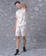 Men's White Mosaic Printed Co-Ord Set