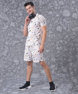 Men's White Mosaic Printed Co-Ord Set