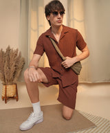 Men's Brown Casual Half Sleeve Co-ords Set