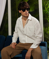 Men's Ivory White Foliage-Tactile Shacket
