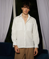 Men's Ivory White Foliage-Tactile Shacket