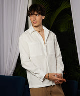 Men's Ivory White Foliage-Tactile Shacket