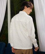 Men's Ivory White Foliage-Tactile Shacket