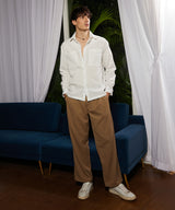 Men's Ivory White Foliage-Tactile Shacket