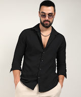 Men's Midnight Black Embossed Micro Check Shirt