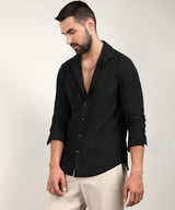 Men's Midnight Black Embossed Micro Check Shirt