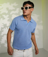 Men's Cornflower Blue Horizontal-Textured Polo Tshirt