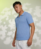Men's Cornflower Blue Horizontal-Textured Polo Tshirt