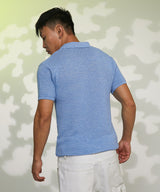 Men's Cornflower Blue Horizontal-Textured Polo Tshirt