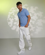 Men's Cornflower Blue Horizontal-Textured Polo Tshirt