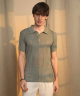 Men's Olive Green Graph-Textured Polo Tshirt