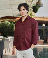 Men's Wine Red Modular Solid Oversized Shirt