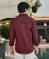 Men's Wine Red Modular Solid Oversized Shirt