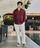 Men's Wine Red Modular Solid Oversized Shirt