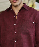 Men's Wine Red Modular Solid Oversized Shirt
