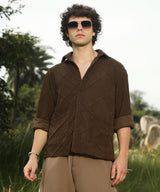 Men's Coffee Brown Crosshatch-Tactile Oversized Shirt