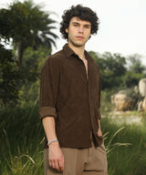 Men's Coffee Brown Crosshatch-Tactile Oversized Shirt