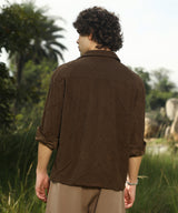 Men's Coffee Brown Crosshatch-Tactile Oversized Shirt