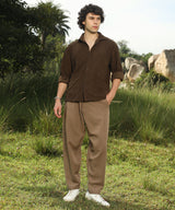 Men's Coffee Brown Crosshatch-Tactile Oversized Shirt