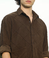 Men's Coffee Brown Crosshatch-Tactile Oversized Shirt