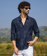 Men's Navy Blue Casual Celtic-Block Full Sleeve Shirt
