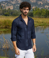 Men's Navy Blue Casual Celtic-Block Full Sleeve Shirt