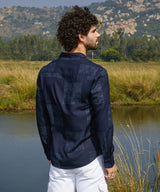 Men's Navy Blue Casual Celtic-Block Full Sleeve Shirt