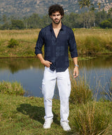Men's Navy Blue Casual Celtic-Block Full Sleeve Shirt