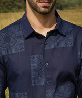 Men's Navy Blue Casual Celtic-Block Full Sleeve Shirt