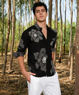 Men's Obsidian Black Casual Full Sleeve Maxi-Flora Shirt