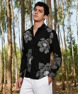 Men's Obsidian Black Casual Full Sleeve Maxi-Flora Shirt