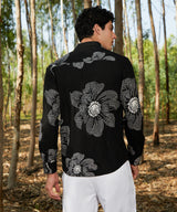 Men's Obsidian Black Casual Full Sleeve Maxi-Flora Shirt