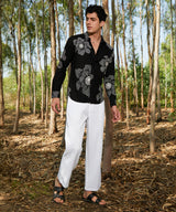 Men's Obsidian Black Casual Full Sleeve Maxi-Flora Shirt