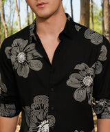 Men's Obsidian Black Casual Full Sleeve Maxi-Flora Shirt