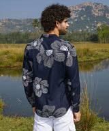 Men's Navy Blue Casual Maxi Flora Full Sleeve Shirt