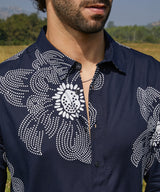 Men's Navy Blue Casual Maxi Flora Full Sleeve Shirt